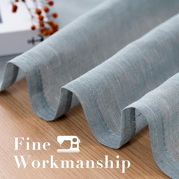 H.VERSAILTEX Linen Curtains Nickel Grommet Natural Linen Semi-Sheer Curtains 2 Panels Privacy Added Premium Soft Rich Material Drapes for Bedroom/Living Room - 37x84 Inch- Teal
