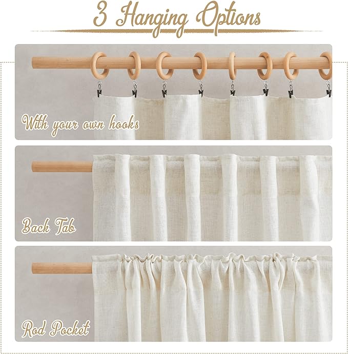 NICETOWN Extra Long Semi Sheer Linen Curtains for Living Room, Rod Pocket & Back Tab Privacy with Light Filtering Linen Weave Burlap Window Treatments for Bedroom, W52 x L144, 2 Panels