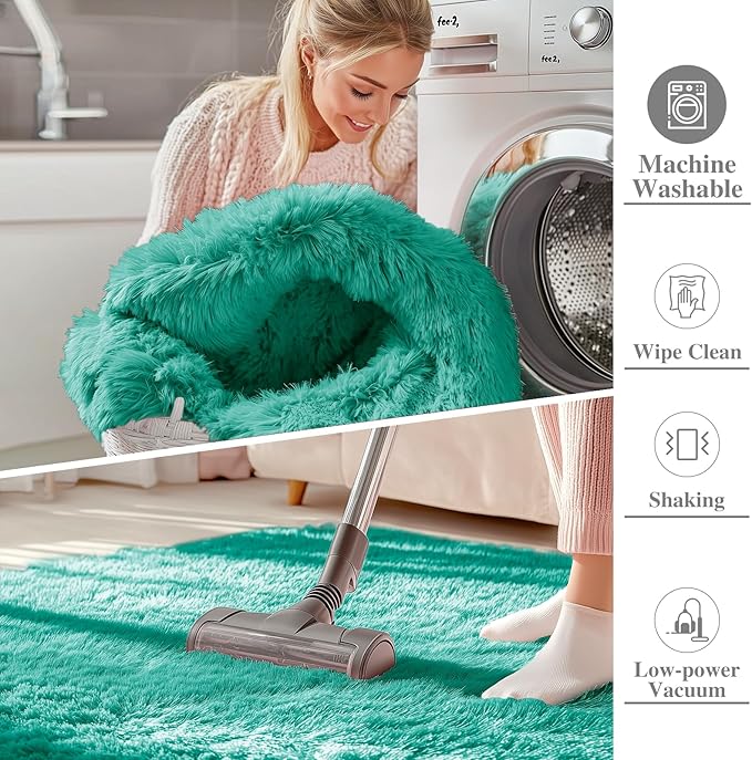 OLANLY 5x8 Machine Washable Large Area Rugs for Living Room, Bedroom, Soft Fluffy Shaggy Bedside Rug, Indoor Floor Carpet for Kids Girls and Boys, Dorms, Nursery, Home Decor Aesthetic, Teal Green