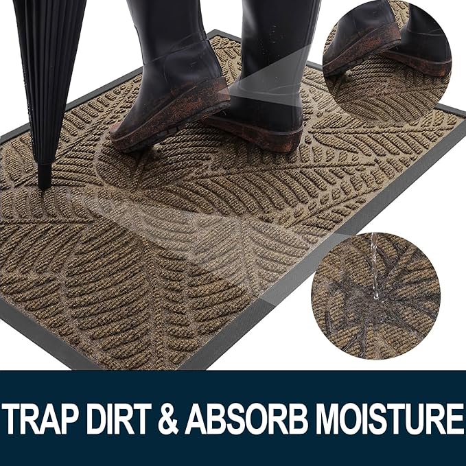 Colorxy Waterproof Doormat, Sturdy Natural Rubber Front Indoor Mat, Non Slip Low Profile Indoor Outdoor Door Mats, Stain and Fade Resistant Floor Mat, Easy Clean Patio Entrance Mat, 30''x17'', Brown