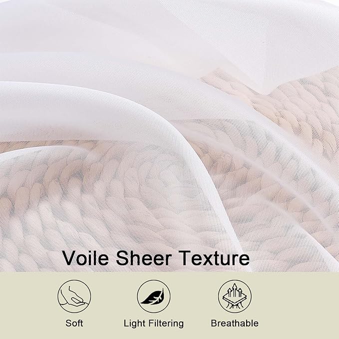 Extra Long Sheer White Curtains for Bedroom Living Room 120 Inches Long 2 Panels Set, Solid Soft Light Filtering Rod Pocket Sheer Window Curtains, White, Each 59" Wx120 L Inch
