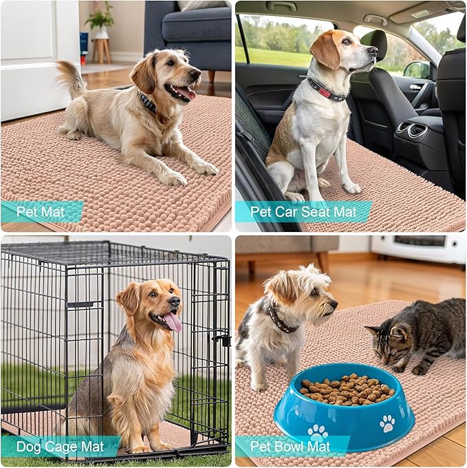 OLANLY Dog Door Mat for Muddy Paws 70x32, Absorbs Moisture and Dirt, Absorbent Non-Slip Washable Doormat, Quick Dry Chenille Mud Mat for Dogs, Entry Indoor Entryway Carpet for Inside Floor, Peach