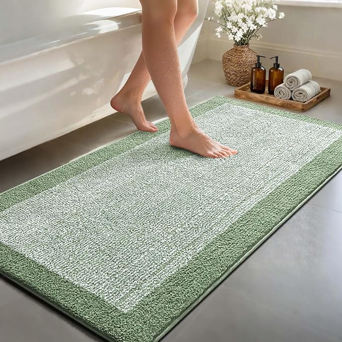 48x24 Long Bathroom Rugs Washable Non Slip, Green Bath Mat for Bathroom Floor Tub, Soft Absorbent Quick Dry Mats for Shower,Bathtub,Home Decor
