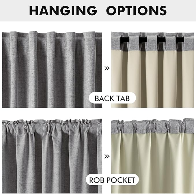 MIULEE 100% Blackout Linen Curtains for Bedroom, Glacier Gray Solid Luxury Decor Thermal Insulation Room Darkening Drapes for Living Room Nursery Back Tab Rod Pocket 42 x 72 Inches, 2 Panels