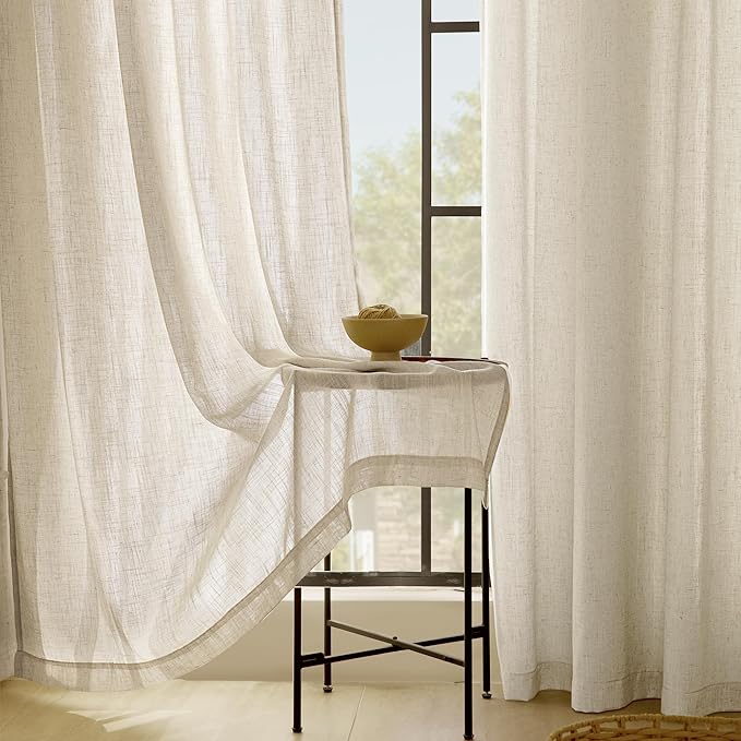 Faux Linen Beige Curtains 105 inches Long for Living Room Rustic Farmhouse Linen Drapes Semi Sheer Burlap Textured Canvas Cloth Curtain Panels Set of 2 Kahki Tan Colored