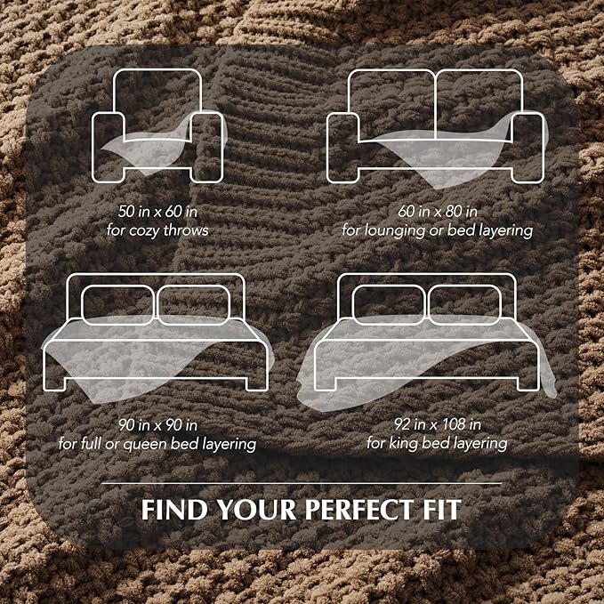 EVERGRACEHOME Chunky Chenille Knit Throw Blanket for Couch, Soft Luxurious Moss Stitch Blankets for Bed, Cozy Decorative Farmhouse Knitted Throws for Sofa, Camel Brown, 60" x 80"