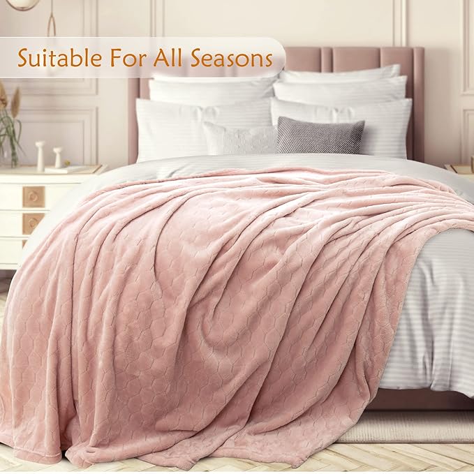 TOONOW Fleece Blanket Textured Fuzzy Plush Throw Blanket Twin Size 60" x 80", Super Soft Fluffy Bed Blanket Geometric Pattern Comfy Microfiber Flannel Blankets for Couch, Bed, Sofa, Light Pink