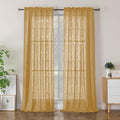 Simplebrand Semi Sheer Gold Curtains 90 Inches Long 2 Panels, Light Filtering Geometric Jacquard Clip Textured Sheer Curtains for Living Roon，Modern Elegant Window Curtains Drapes，52x90 inch