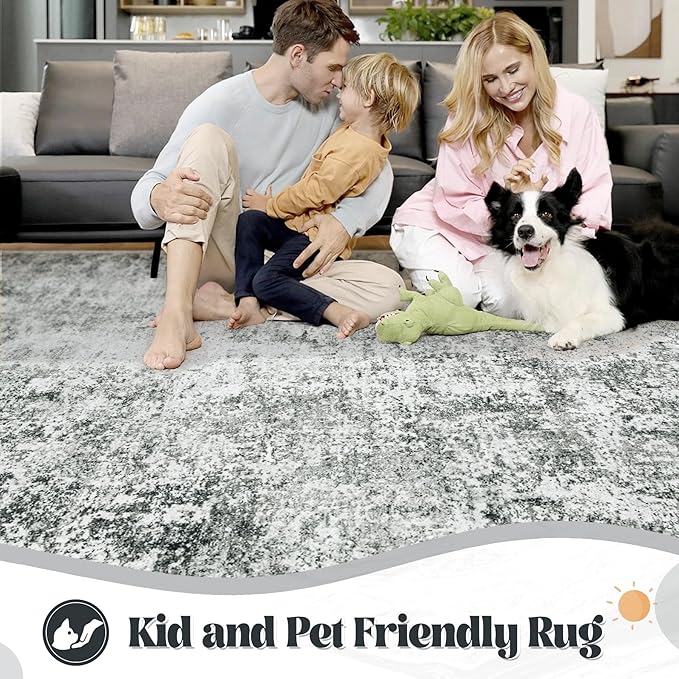 XLUEZ 6x9 Area Rugs for Living Room, Washable Modern Abstract Large Area Rug Neutral Soft Non Slip Kids Rug Stain Resistant Indoor Carpet for Bedroom Nursery Dining Room Playroom(Grey, 6'x9')