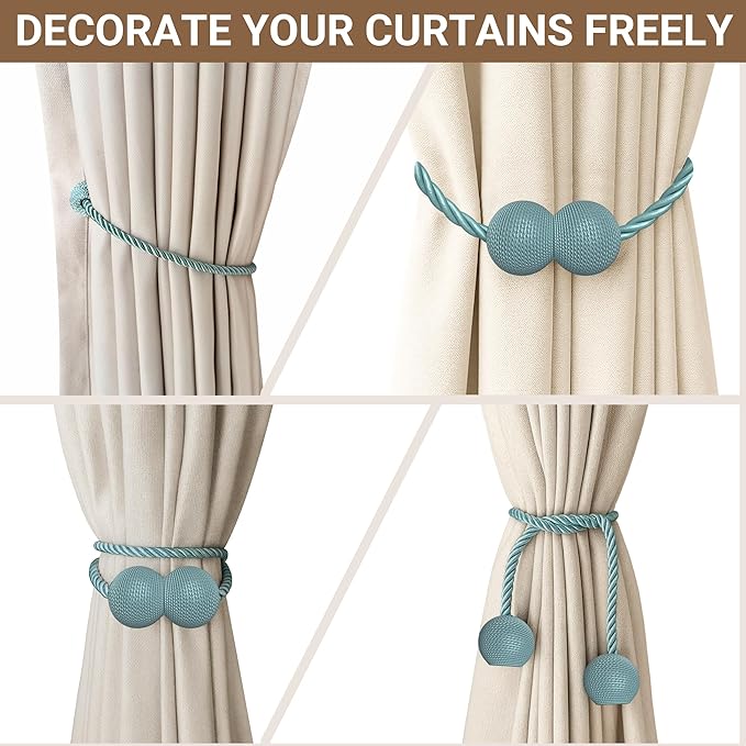 Hion Magnetic Curtain Tiebacks Gray Blue 2 Pack, Curtain Tiebacks Buckles Holdbacks Holders Hooks Clip for Home Bedroom Office Decorative Thick or Thin Curtain