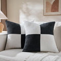Fancy Homi Set of 2 Black White Big Decorative Throw Pillow Covers 24x24 Inch for Couch Bed Sofa, Modern Farmhouse Boho Home Decor, Soft Cross Corduroy Patchwork Accent Square Cushion Case 60x60 cm