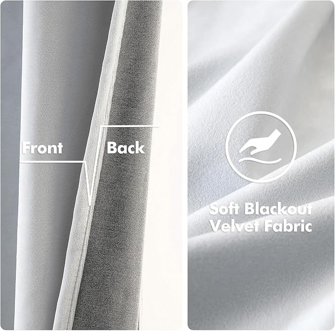 MIULEE 2 Pieces Greyish White Velvet Curtains Exquisite & Elegant Grommet Thermal Soundproof Room Darkening Light Blocking Drapes for Living Room Bedroom 52 x 96 Inch Length