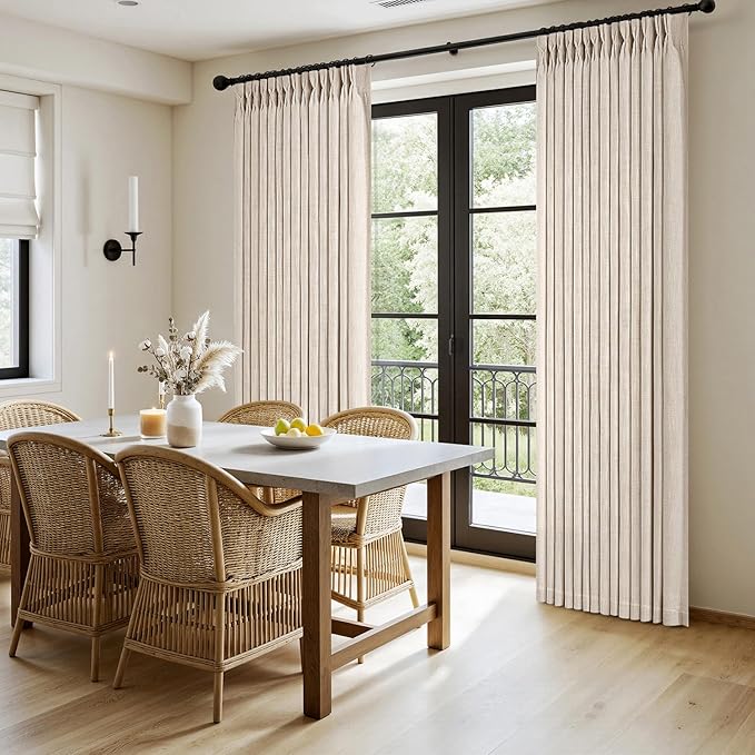 MIULEE Pinch Pleated Thick Linen Curtains 96 Inches Long 2 Panels for Living Room Bedroom, Memory Trained Pleat Drapes Light Filtering Cream Ivory Semi Sheer Window Curtains Hooks Rings Back Tab