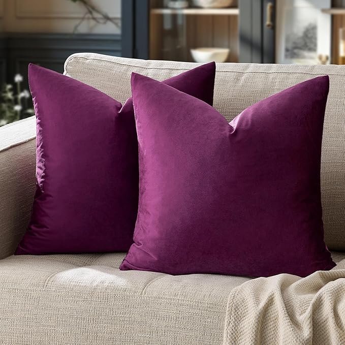 GIGIZAZA Decorative Throw Pillow Covers 16x16,Set of 2 Purple Square Couch Pillow Covers,Velvet Sofa Boho Cushion Pillows