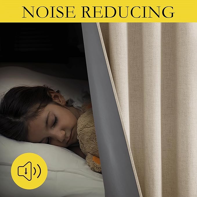 NICETOWN Cream 100% Blackout Linen Curtains 45 inch Long Burg for Living Room, 1 Pair, 52" Width Each Panel, Farmhouse Thick Completely Blackout Window Treatment Thermal Insulated Drapes