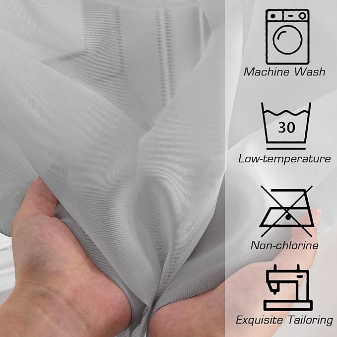 OWENIE Light Grey Sheer Curtains 54 Inch Length for Living Room Bedroom 2 Panels Set, Elegant Rod Pocket Airy Solid Curtains for Small Window, Soft Breathable Dining Room Curtains, 42Wx54L inch