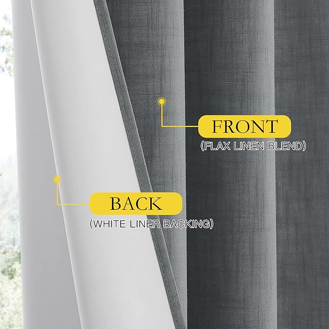 NICETOWN 100% Absolutely Blackout Linen Curtains with Thermal Insulated White Liner, Dove Grey, W52, 2 Pieces, Noise Reducing Textured Linen Look Curtains for Windows 90 inch Length for Classroom