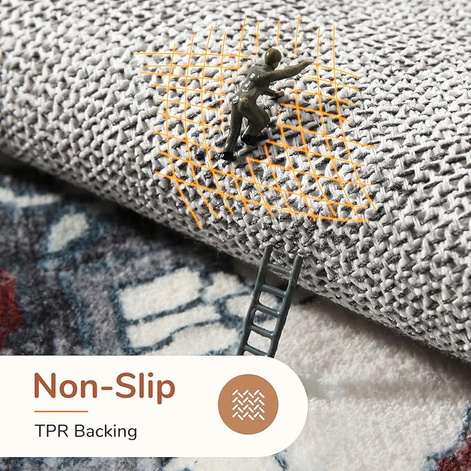 OPPODREAM Soft Area Rugs 4x6, Low-Pile Washable Rugs 4x6 with Non Slip Backing, Faux Cashmere 4 x 6 Throw Carpet, Black & Red