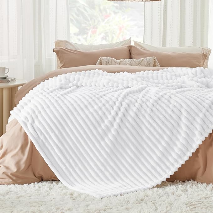 Bedsure GentleSoft King Throw Blanket for Couch - Cozy Soft Blankets for Women, Cute Small Fleece Throws for Girls, Bright White, 108x90 Inches