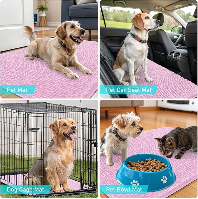 OLANLY Dog Door Mat for Muddy Paws 70x46, Absorbs Moisture and Dirt, Absorbent Non-Slip Washable Doormat, Quick Dry Chenille Mud Mat for Dogs, Entry Indoor Entryway Carpet for Inside Floor, Pink