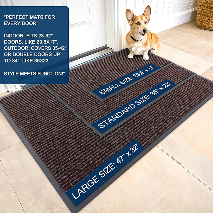 OLANLY Front Door Mat Indoor Outdoor Entrance, Waterproof Heavy Duty Doormat, Fade Resistant, Low Profile, Easy Clean Patio Porch Welcome Floor Mats for Entry, 47x17, Tan