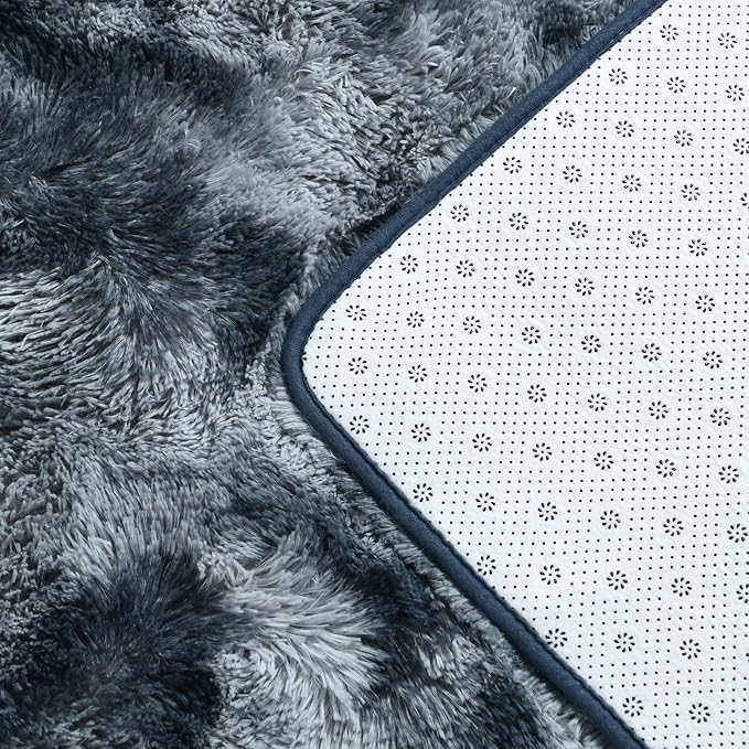 Deerhoo Shag Area Rug, 4 X 6 Tie-Dyed Plush Fuzzy Rugs for Living Room, Ultra Soft Fluffy Furry Rug for Bedroom, Indoor Carpet Nursery Rugs for Kids Room Home Decor, Blue and Grey
