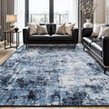 Rugflix 8x10 Area Rugs for Living Room, Washable Large Rug Stain-Resistant Low Pile, Modern Dark Carpet for Dining Room Home Office Kid Room Nursery Bedroom, Navy Blue/Black