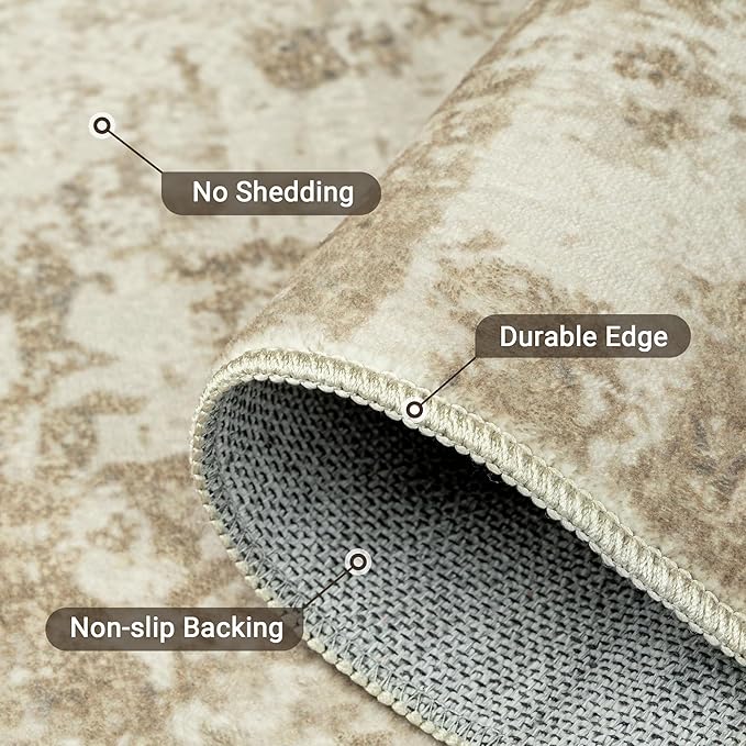 LEPEII 2x3 Rug, Modern Abstract Area Rugs for Entryway, Small Non-Slip Throw Rugs for Kitchen, Bathroom, Low Pile Lightweight Rectangle Washable Rug-Beige