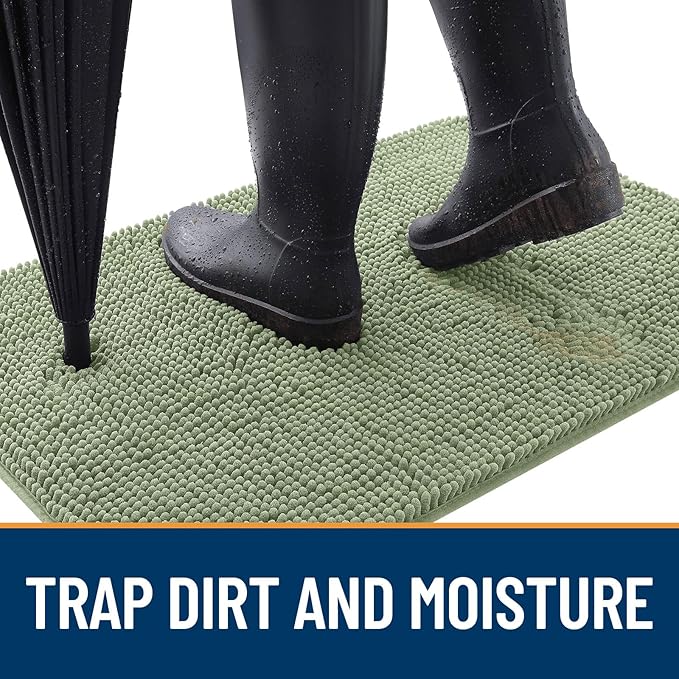 OLANLY Dog Door Mat for Muddy Paws 30x20, Absorbs Moisture and Dirt, Absorbent Non-Slip Washable Doormat, Quick Dry Chenille Mud Mat for Dogs, Entry Indoor Entryway Carpet for Inside Floor, Sage Green