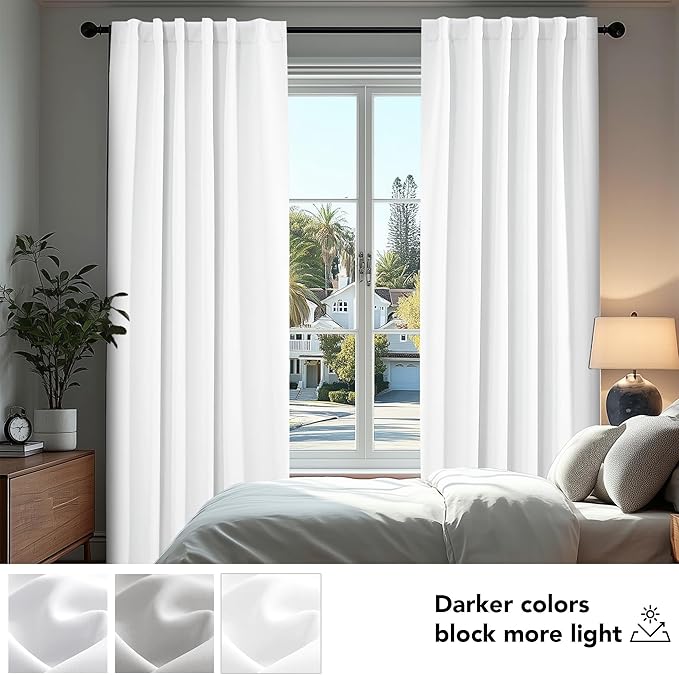 Deconovo Room Darkening Curtains, Thermal Insulated Noise-Reducing Window Panels for Bedroom, Living Room and Home Office, 2 Panels, Pure White, 52W x 54L Inch