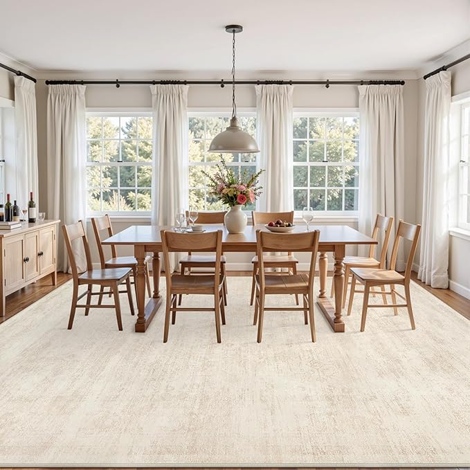 8x10 Area Rugs for Living Room: Vintage Boho Neutral Washable Rug Indoor Soft Large Area Rug Carpet for Bedroom Nursery Farmhouse Dining Room Office Floor Non-Slip Low Pile Under Table Rug Retro Beige
