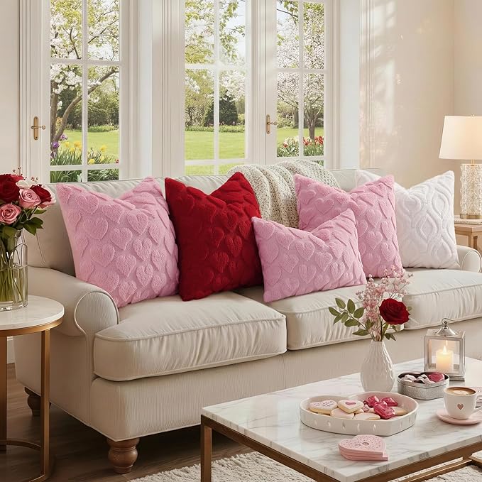 decorUhome Throw Pillow Covers 18x18 Inch Set of 2, Soft Plush Faux Wool Cream White Solid Couch Pillow Covers, Accent Farmhouse Neutral Square Pillow Cases for Sofa Bed Living Room