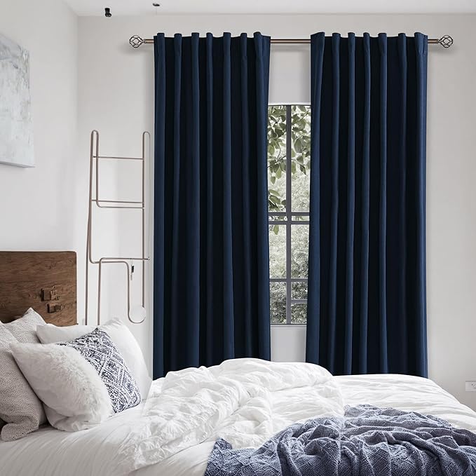 Guken Navy Blue 100% Blackout Curtains 108 Inch Length 2 Panels Set for Living Room Bedroom Back Tab Thermal Insulated Black Out Linen Drapes Room Darkening Window Curtains 108 Inches Long