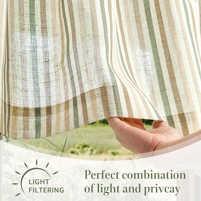 jinchan Valance Curtain Linen Textured Striped Window Curtain for Living Room Light Filtering Farmhouse Valance for Kitchen Rod Pocket 1 Panel 16 Inch Multi Green on Linen