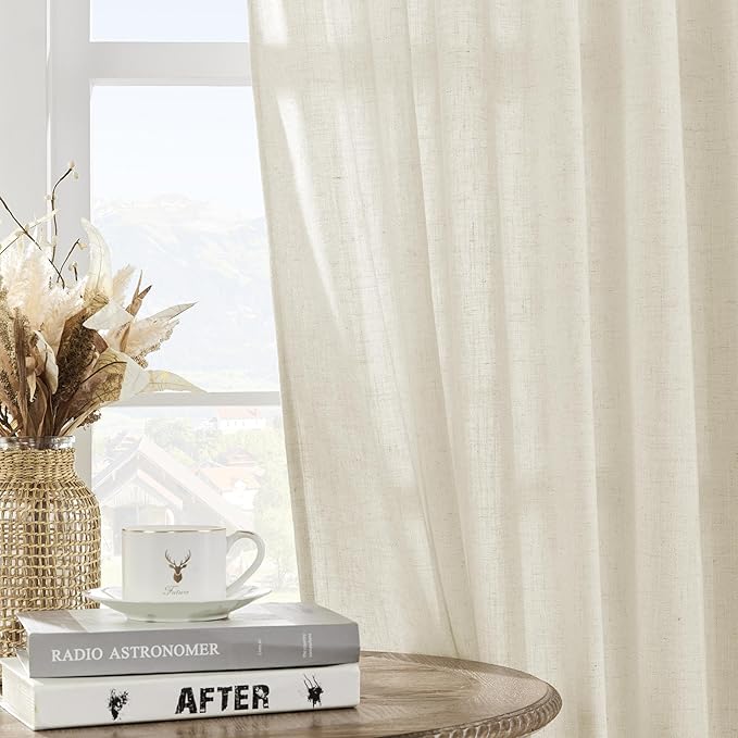 Joydeco Linen Curtains 2 Panel Set,Light Filtering, Ivory on Linen Curtains 84 Inch Curtains for Living Room, Cream Drapes 84 Inches Long Rod Pocket Back Tab Curtains (84" L x 37" W)