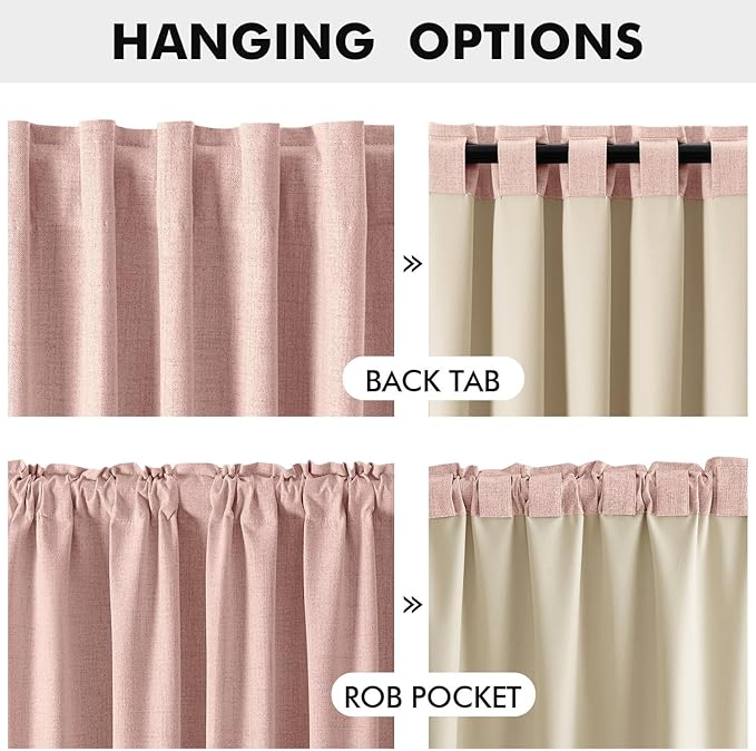 MIULEE 100% Blackout Linen Curtains for Bedroom, Blush Pink Solid Luxury Decor Thermal Insulation Room Darkening Drapes for Living Room Nursery Back Tab Rod Pocket 42 x 84 Inches, 2 Panels