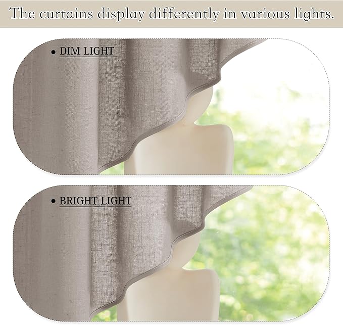 RYB HOME Linen Textured Swag Curtain Valance for Living Room, Half Privacy Airy Soft Breathable for Farmhouse, Kitchen, Cafe, Width 36 x Length 36, Birch Brown, 2 Panels