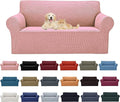 Cupuamon 2026 New Stretch Loveseat Sofa Slipcovers Couch Cover for 2 Cushion Furniture Protector Sofa Covers with Elastic Bottom Jacquard Fabric Small Checks for Pets, Kids - Dusty Pink