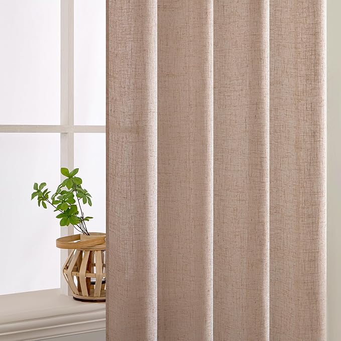 MIULEE Natural Beige Linen Curtains 84 Inch Length 2 Panels for Bedroom Living Room, Soft Linen Textured Window Drapes Semi Sheer Light Filtering Back Tab Rod Pocket Farmhouse Burlap Look Decor