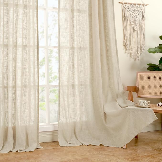 LAMIT Extra Long Linen Curtains 108 inch Long for Living Room, Light Filtering Bronze Grommet Window Textured Semi Sheer Drapes for Bedroom Farmhouse, 2 Panels, 52 x 108 Inch, Linen