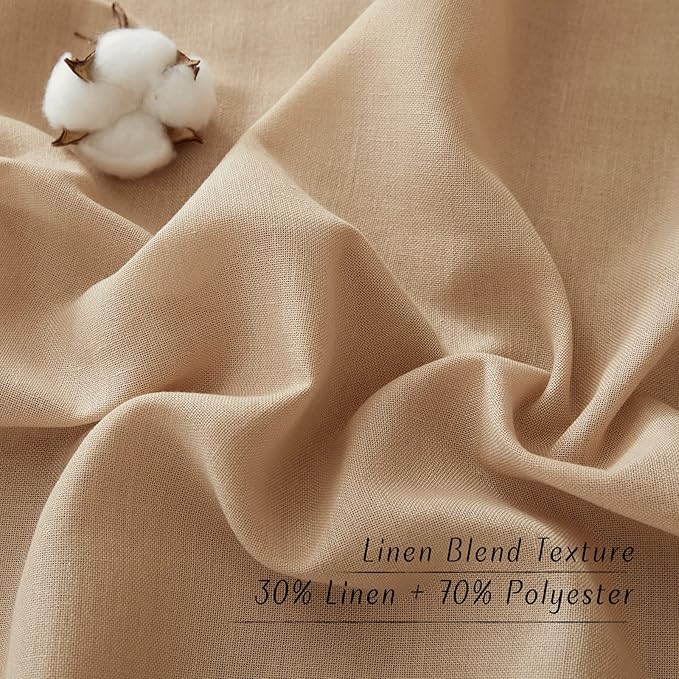 NICETOWN Living Room Curtains Camel Thick Linen Flax Texture, Grommet Semi Sheer Privacy Assured with Light Filtering Linen Weave Drapes for Bedroom/Farmhouse, W55 x L90, 2 Panels