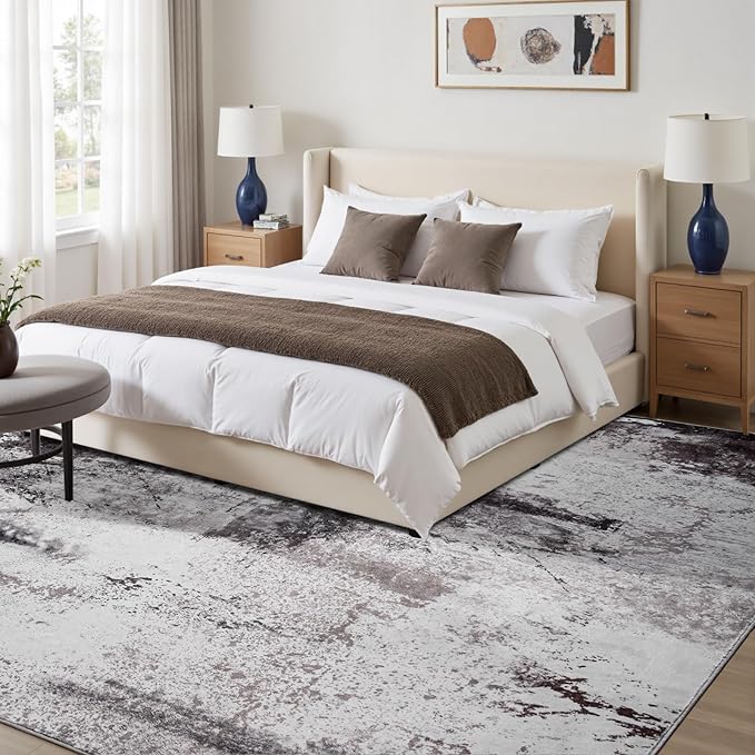 Toneed Abstract Area Rug Modern Washable Rug Soft Non Slip Rug Low Pile for Bedroom Living Room Dining Room Slate Grey 5x7 Feet