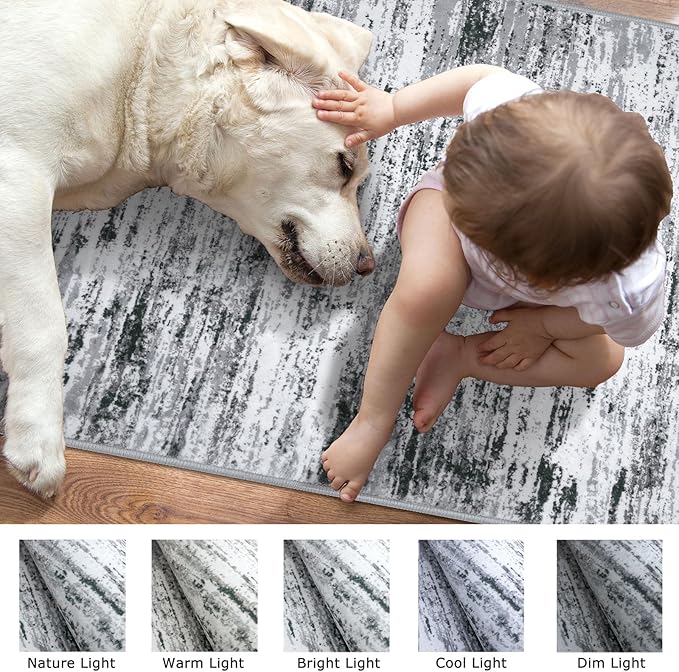 Lansny Modern Abstract Runner Rug 2.6x14, Black Grey White Washable Long Kitchen Runner Non-Slip Soft Hallway Rug Runner Thin Print Faux Wool Carpet for Entryway Bedroom Laundry Room Indoor Home Decor