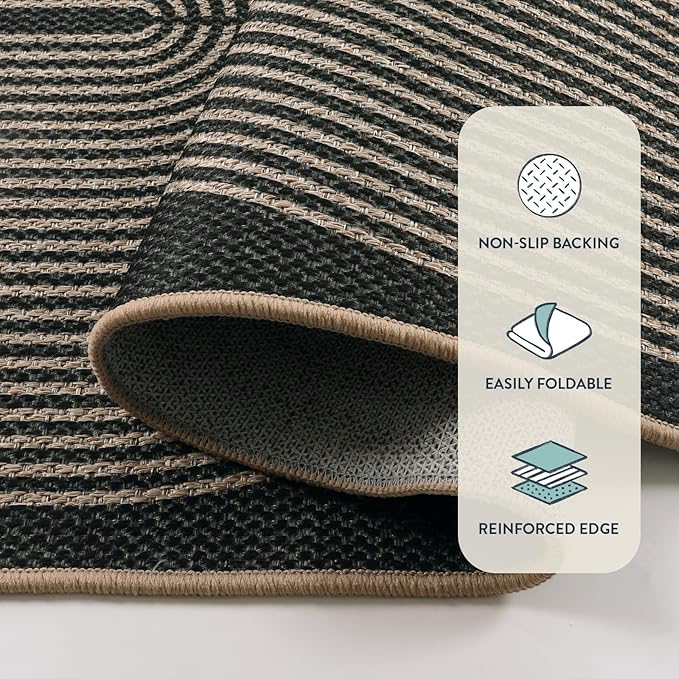 Lahome Enfys Modern Rainbow Easy Jute Rug, Washable Rugs 8x10 for Living Room Indoor Outdoor Patio Farmhouse Large Carpet, Contemporary Non Slip Black Carpet for Bedroom Backyard Office Decor