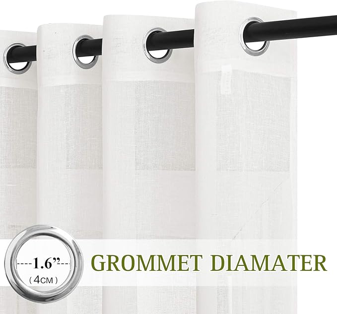 NICETOWN Short Linen Curtains for Kids Room 48 inches Long, Grommet Flax Semi Sheer Window Treatments Privacy with Light Filtering for Bedroom/Bathroom, Ivory, 2 Panels, W36 x L48