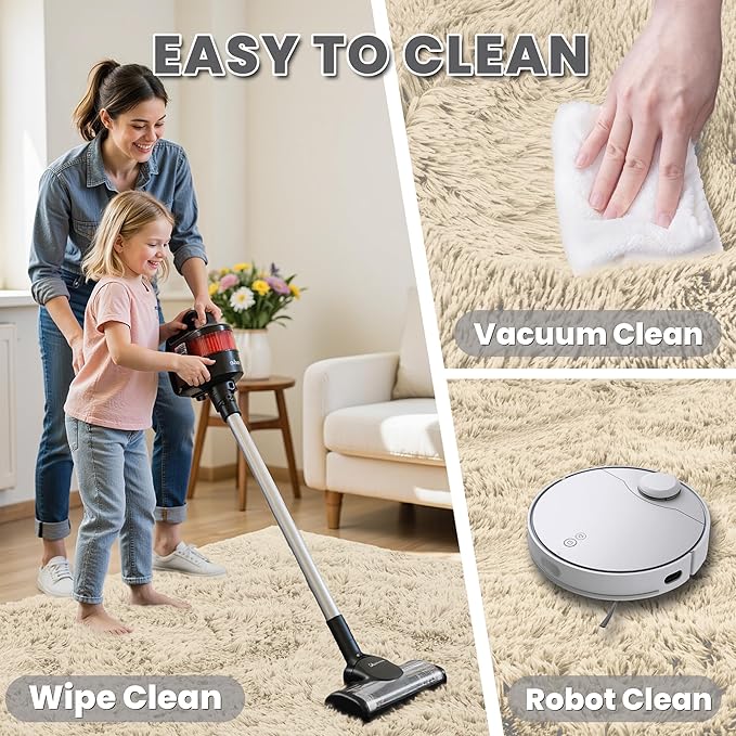 5x7 Area Rugs for Living Room Rug: Soft Fluffy Shag Beige Rugs for Bedroom, Non-Slip Large Fuzzy Plush Rug Indoor Floor Carpet for Nursery Kids Boys Girls Room, Dorms, Playroom, Modern Home Decor