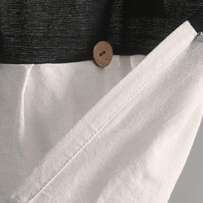 Lush Decor Linen Button Farmhouse Valance Curtians 52"W x 18"L Black & White - Linen Valances For Windows - Kitchen Curtains Valances