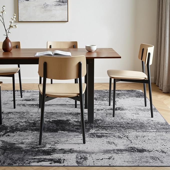 Toneed Abstract Area Rug 5x7 Modern Washable Rug Soft Non Slip Rug Low Pile for Bedroom Living Room Dining Room Slate Grey