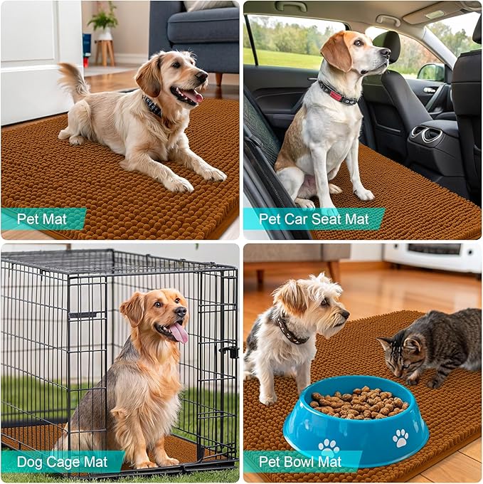 OLANLY Dog Door Mat for Muddy Paws 32x20, Absorbs Moisture and Dirt, Absorbent Non-Slip Washable Doormat, Quick Dry Chenille Mud Mat for Dogs, Entry Indoor Entryway Carpet for Inside Floor, Ochre