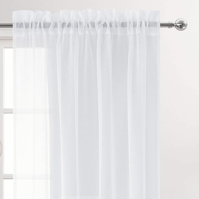 DWCN White Sheer Curtains 84 inches Long 2 Panels Set, Rod Pocket Voile Window Treatments for Living Room/Bedroom, Airy & Lightweight Elegant Gauzy Curtains & Drapes, 2pcs, Each W36 x L84